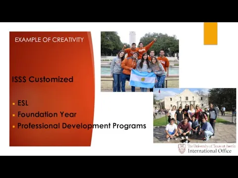 EXAMPLE OF CREATIVITY ISSS Customized ESL Foundation Year Professional Development Programs