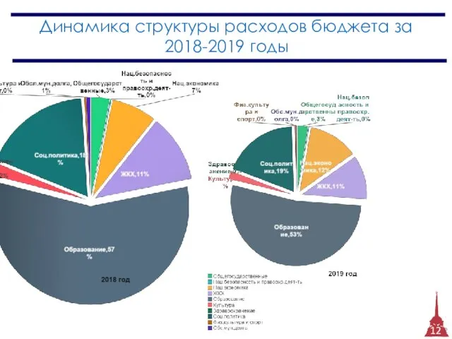 Динамика структуры расходов бюджета за 2018-2019 годы 12