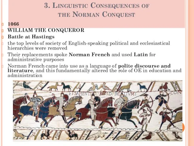 3. Linguistic Consequences of the Norman Conquest 1066 WILLIAM THE CONQUEROR Battle