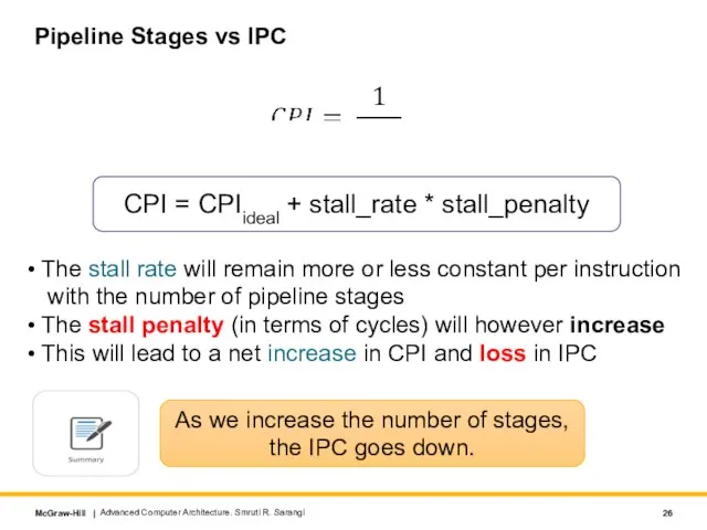 Pipeline Stages vs IPC CPI = CPIideal + stall_rate * stall_penalty The