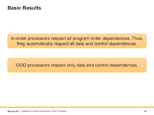 Basic Results In-order processors respect all program order dependences. Thus, they automatically