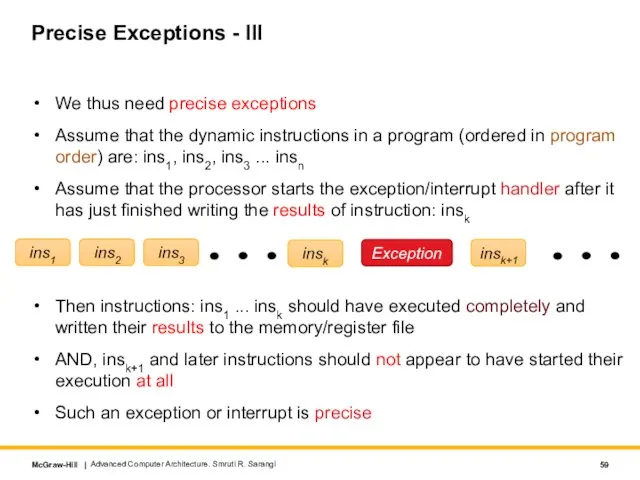 Precise Exceptions - III We thus need precise exceptions Assume that the