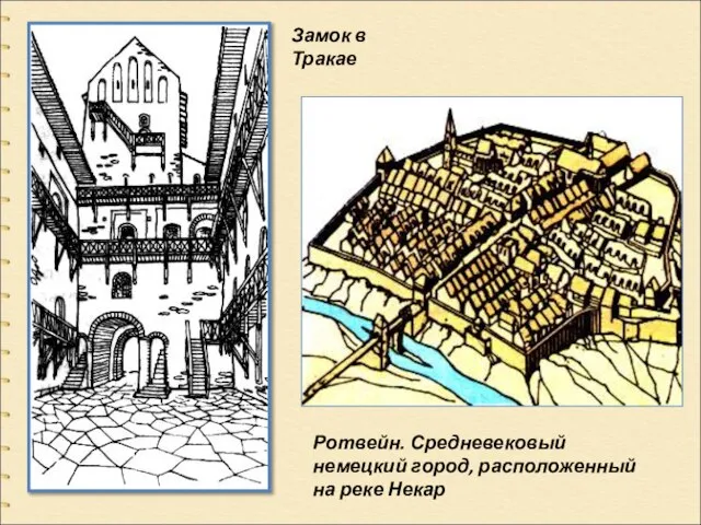 Замок в Тракае Ротвейн. Средневековый немецкий город, расположенный на реке Некар