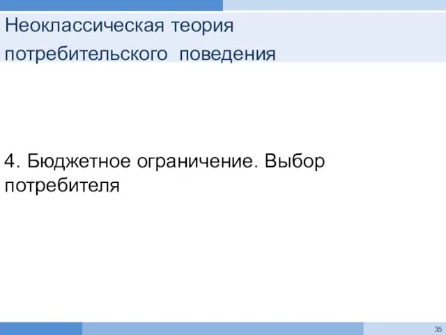 Неоклассическая теория потребительского поведения 4. Бюджетное ограничение. Выбор потребителя