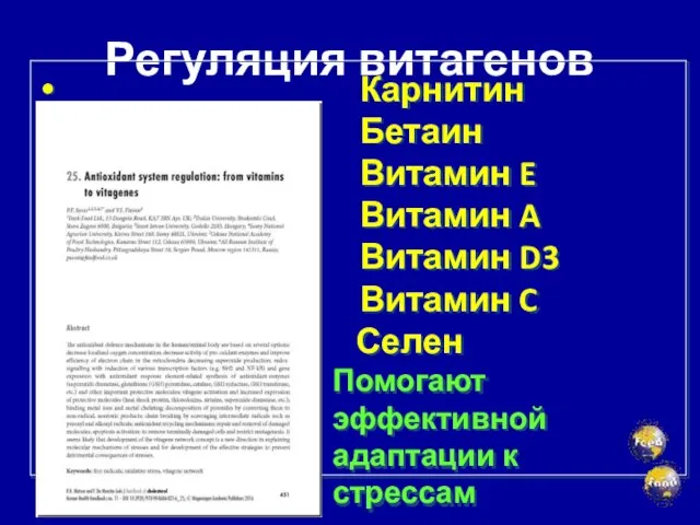 Регуляция витагенов Карнитин Бетаин Витамин E Витамин A Витамин D3 Витамин C