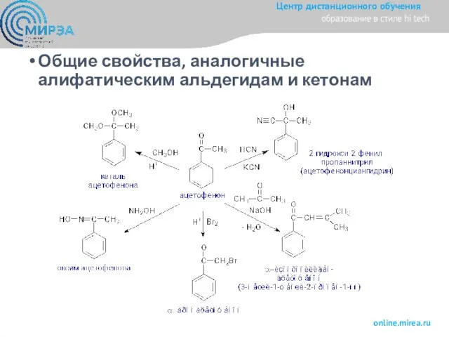 Общие свойства, аналогичные алифатическим альдегидам и кетонам