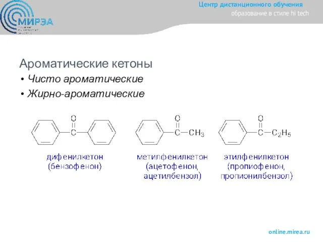 Ароматические кетоны Чисто ароматические Жирно-ароматические