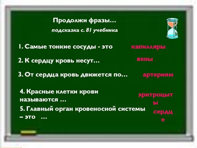 Продолжи фразы… подсказка с. 81 учебника 1. Самые тонкие сосуды - это