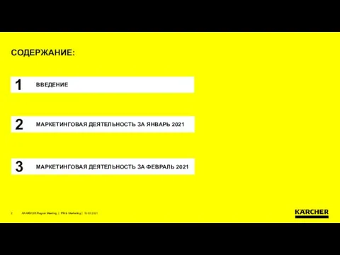 СОДЕРЖАНИЕ: 1 ВВЕДЕНИЕ 2 3 МАРКЕТИНГОВАЯ ДЕЯТЕЛЬНОСТЬ ЗА ФЕВРАЛЬ 2021 МАРКЕТИНГОВАЯ ДЕЯТЕЛЬНОСТЬ