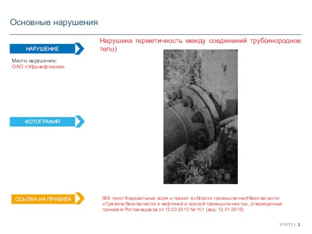 Основные нарушения Нарушена герметичность между соединений труб(инородное тело) 566 пункт Федеральных норм