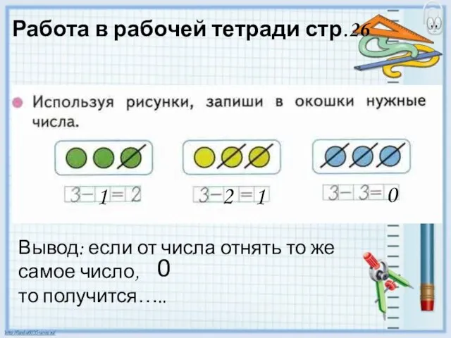 Работа в рабочей тетради стр.26 2 1 1 0 Вывод: если от