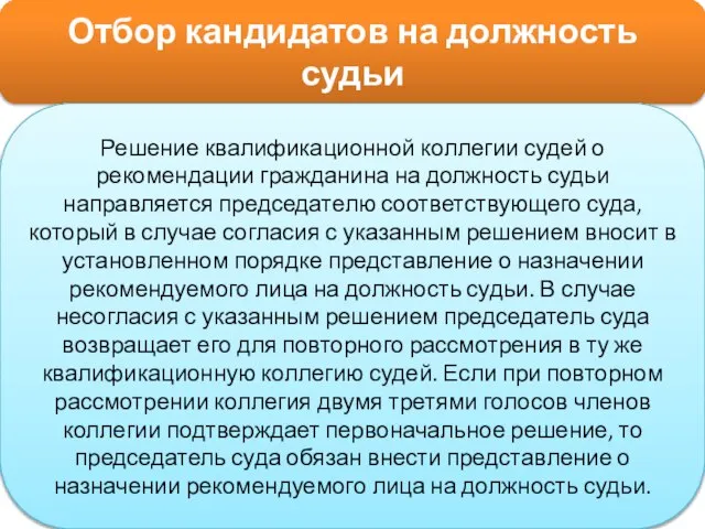 Отбор кандидатов на должность судьи Решение квалификационной коллегии судей о рекомендации гражданина