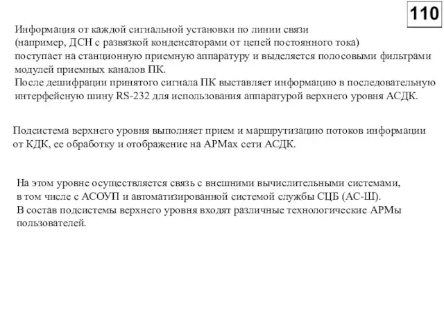 Информация от каждой сигнальной установки по линии связи (например, ДСН с развязкой