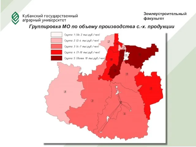 Землеустроительныйфакультет Группировка МО по объему производства с.-х. продукции