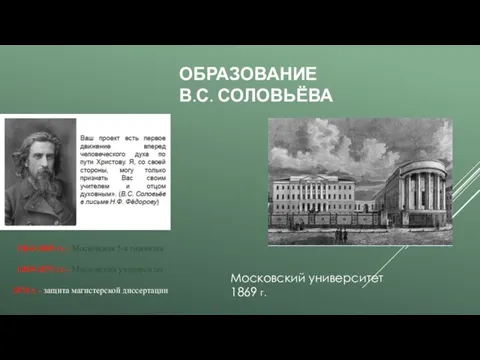 ОБРАЗОВАНИЕ В.С. СОЛОВЬЁВА 1864-1869 гг. - Московская 5-я гимназия 1869-1873 гг. -