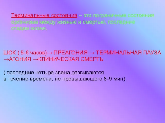 Терминальные состояния – это пограничные состояния организма между жизнью и смертью, последние