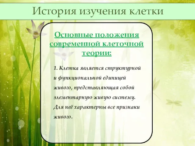 Основные положения современной клеточной теории: 1. Клетка является структурной и функциональной единицей