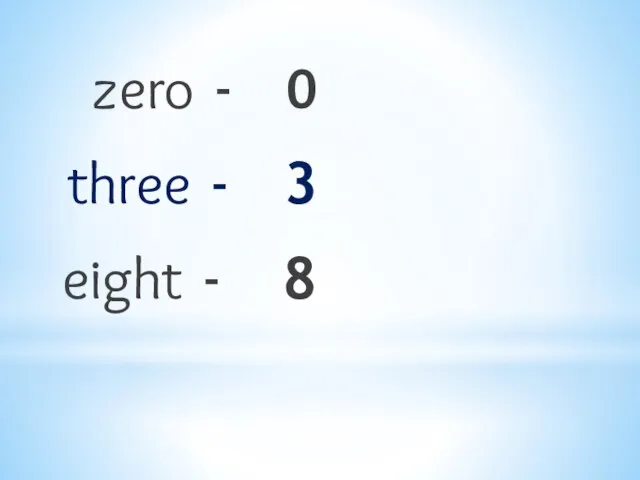 zero - 0 three - 3 eight - 8