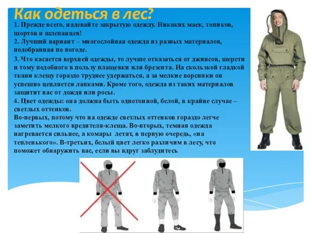 Как одеться в лес? 1. Прежде всего, надевайте закрытую одежду. Никаких маек,