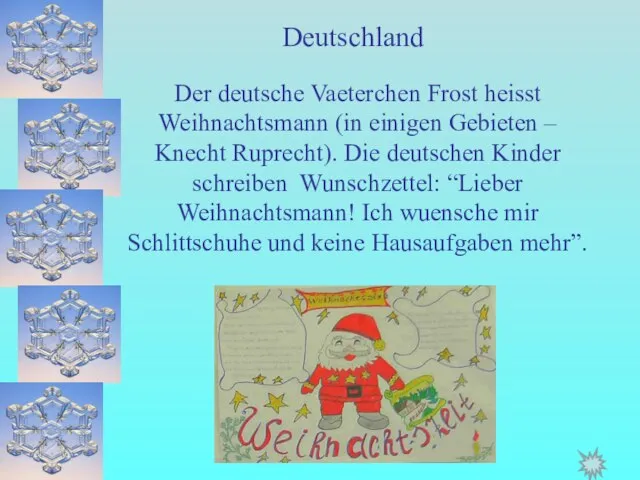 Deutschland Der deutsche Vaeterchen Frost heisst Weihnachtsmann (in einigen Gebieten – Knecht