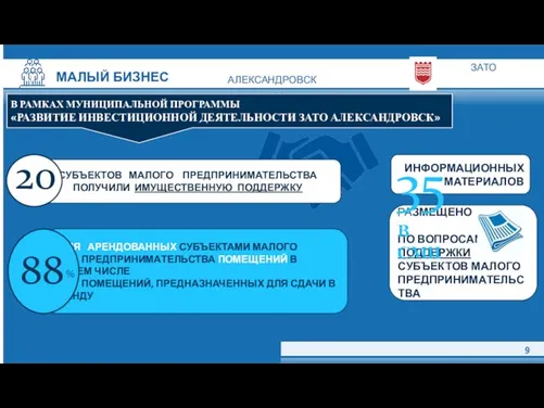 ЗАТО АЛЕКСАНДРОВСК МАЛЫЙ БИЗНЕС 2 9 В РАМКАХ МУНИЦИПАЛЬНОЙ ПРОГРАММЫ «РАЗВИТИЕ ИНВЕСТИЦИОННОЙ