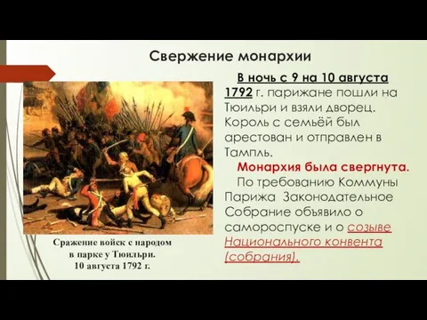 Свержение монархии В ночь с 9 на 10 августа 1792 г. парижане