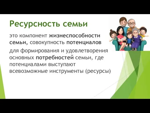 Ресурсность семьи это компонент жизнеспособности семьи, совокупность потенциалов для формирования и удовлетворения