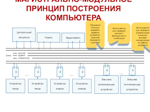 данных адреса управления Шина Устройство ввода Устройство вывода Устройство вывода Устройство ввода