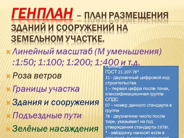 Пример: ГОСТ 21.107-78* 21 - двузначный цифровой код строительства 1 – первая