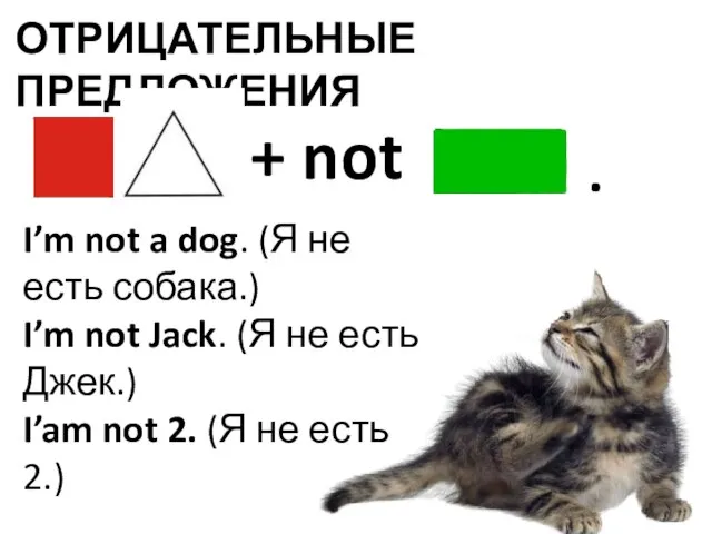 ОТРИЦАТЕЛЬНЫЕ ПРЕДЛОЖЕНИЯ I’m not a dog. (Я не есть собака.) I’m not