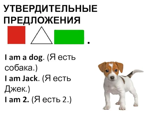 УТВЕРДИТЕЛЬНЫЕ ПРЕДЛОЖЕНИЯ I am a dog. (Я есть собака.) I am Jack.