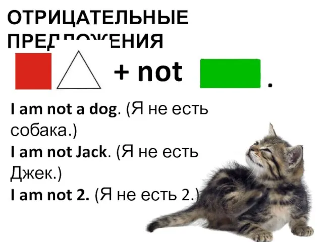 ОТРИЦАТЕЛЬНЫЕ ПРЕДЛОЖЕНИЯ I am not a dog. (Я не есть собака.) I