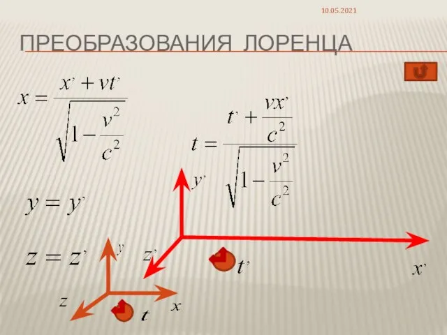 ПРЕОБРАЗОВАНИЯ ЛОРЕНЦА 10.05.2021