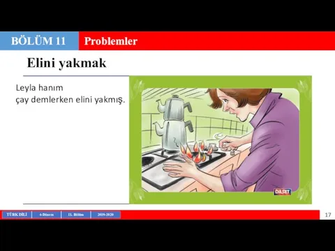 Elini yakmak BÖLÜM 11 Problemler Leyla hanım çay demlerken elini yakmış.