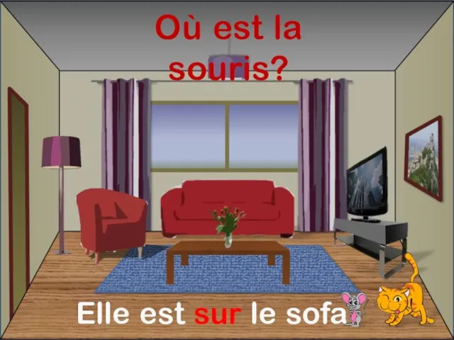 Où est la souris? Elle est sur le sofa