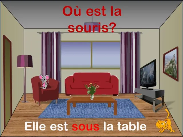 Où est la souris? Elle est sous la table