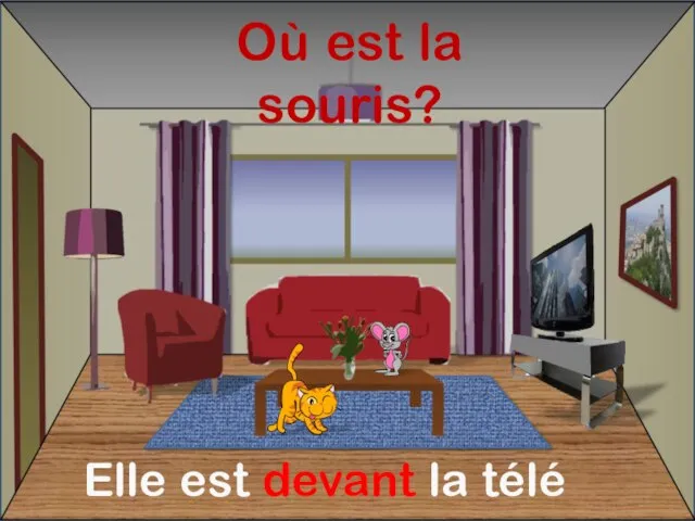 Où est la souris? Elle est devant la télé