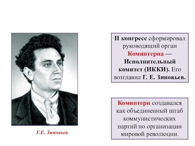 II конгресс сформировал руководящий орган Коминтерна — Исполнительный комитет (ИККИ). Его возглавил