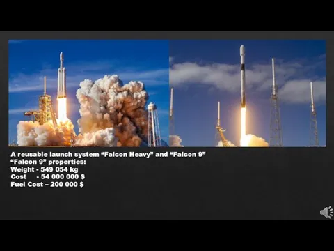 A reusable launch system “Falcon Heavy” and “Falcon 9” “Falcon 9” properties: