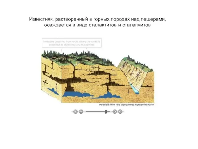 Известняк, растворенный в горных породах над пещерами, осаждается в виде сталактитов и сталагмитов