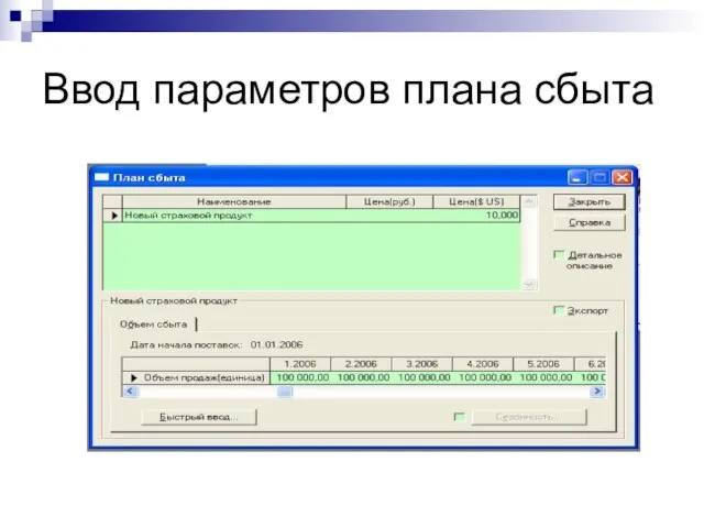 Ввод параметров плана сбыта © Митрофанов В.Р. (Институт управления, бизнеса и права)