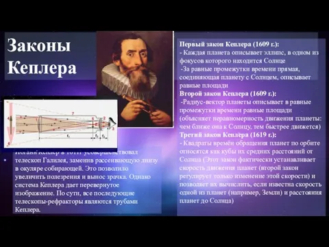 Законы Кеплера Первый закон Кеплера (1609 г.): - Каждая планета описывает эллипс,