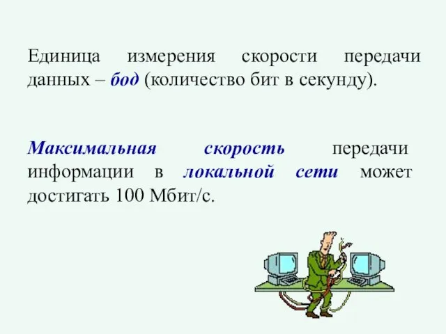 Единица измерения скорости передачи данных – бод (количество бит в секунду). Максимальная