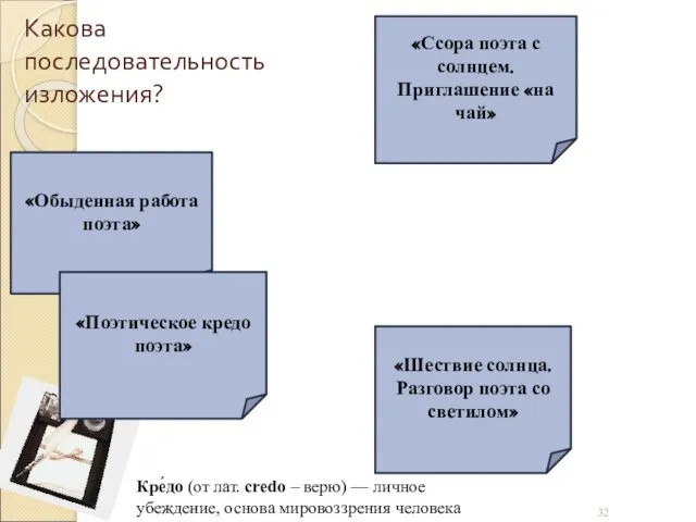 Какова последовательность изложения? * «Обыденная работа поэта» «Шествие солнца. Разговор поэта со