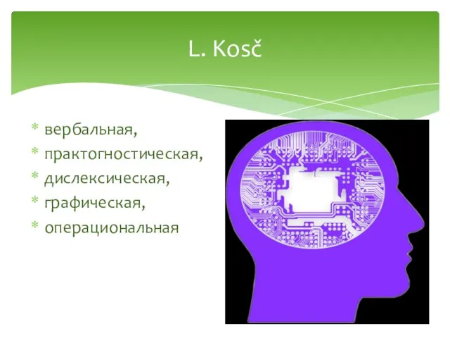 L. Kosč вербальная, практогностическая, дислексическая, графическая, операциональная