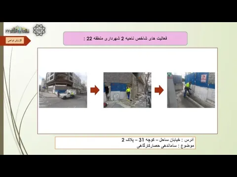 فعالیت های شاخص ناحیه 2 شهرداری منطقه 22 : آدرس : خیابان