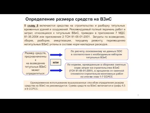 Определение размера средств на ВЗиС В главу 8 включаются средства на строительство