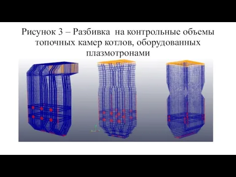 Рисунок 3 – Разбивка на контрольные объемы топочных камер котлов, оборудованных плазмотронами