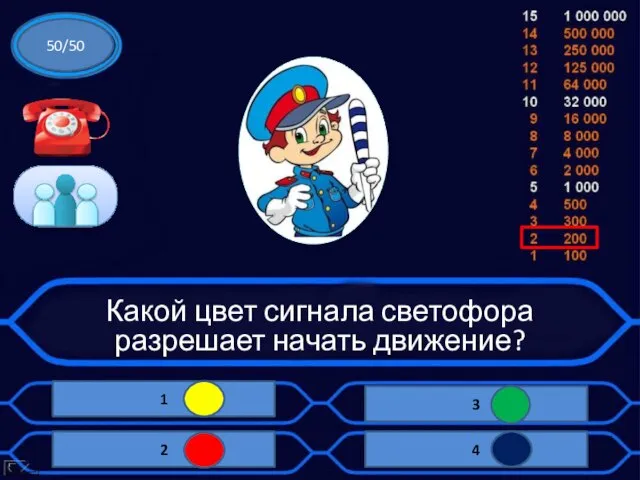 Какой цвет сигнала светофора разрешает начать движение? 50/50