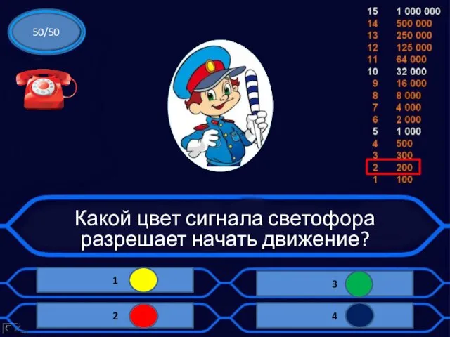 Какой цвет сигнала светофора разрешает начать движение? 50/50